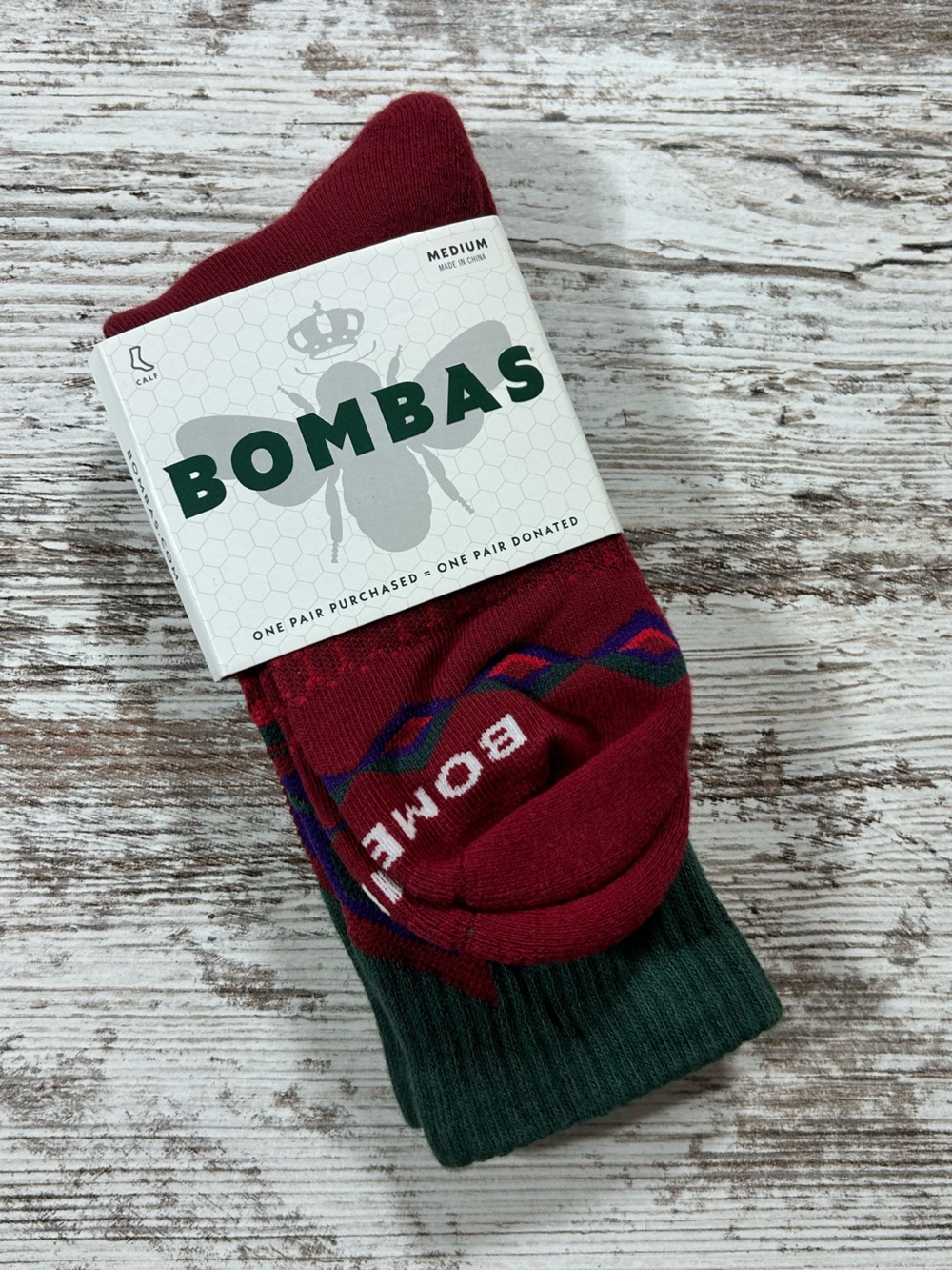 NWT Bombas Calf Socks geometric tribal pattern size medium red, green, purple
